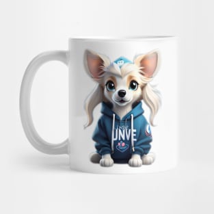 Chic in Blue: Whiskers the White Chihuahua's Enchanting Disney Tale! Mug